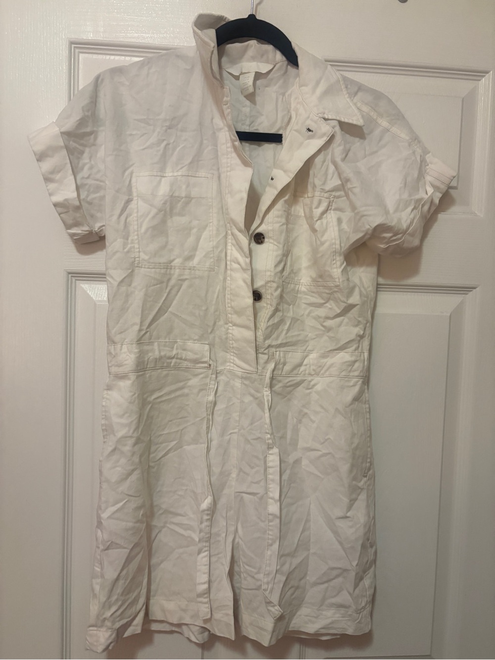 H&M White Short-Sleeve Utility Romper